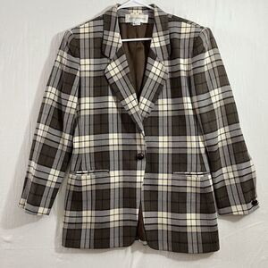 VTG Jones new york plaid blazer 100% Wool Sz 10 Made In USA Preppy College Boho
